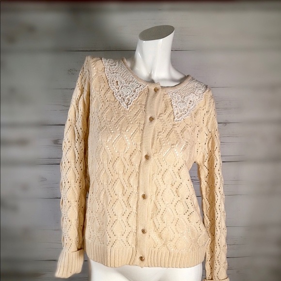 Freeway Sweaters - Freeway Grandma button lacy girly cute trendy